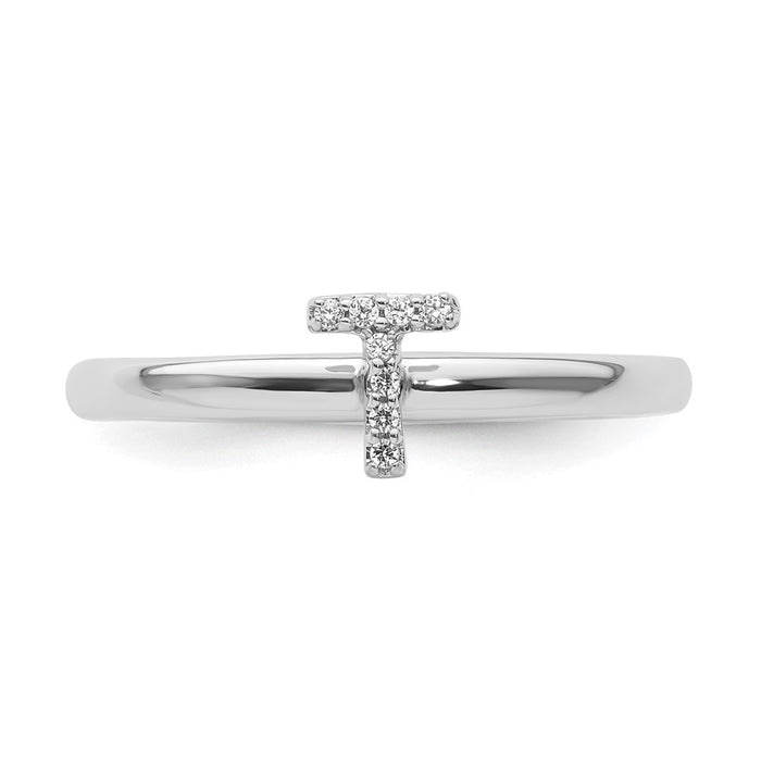 Shop Stylish 14K White Gold Diamond Initial T Stackable Ring - Affordable Luxury!-3