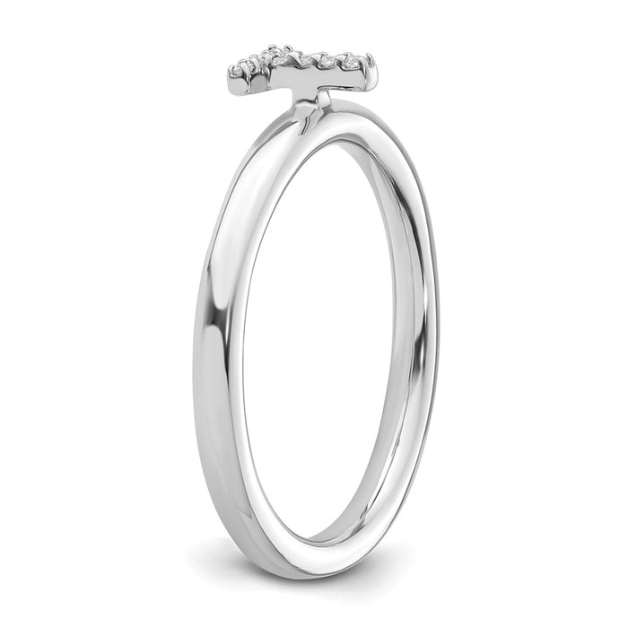 Shop Stylish 14K White Gold Diamond Initial T Stackable Ring - Affordable Luxury!-5
