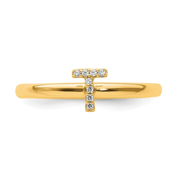 Shop Stylish 14K Gold Stackable Diamond Initial T Ring - Luxury Design-3