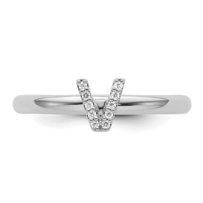 High-Quality 14K White Gold Diamond Initial V Stackable Ring - Stylish Value!-3