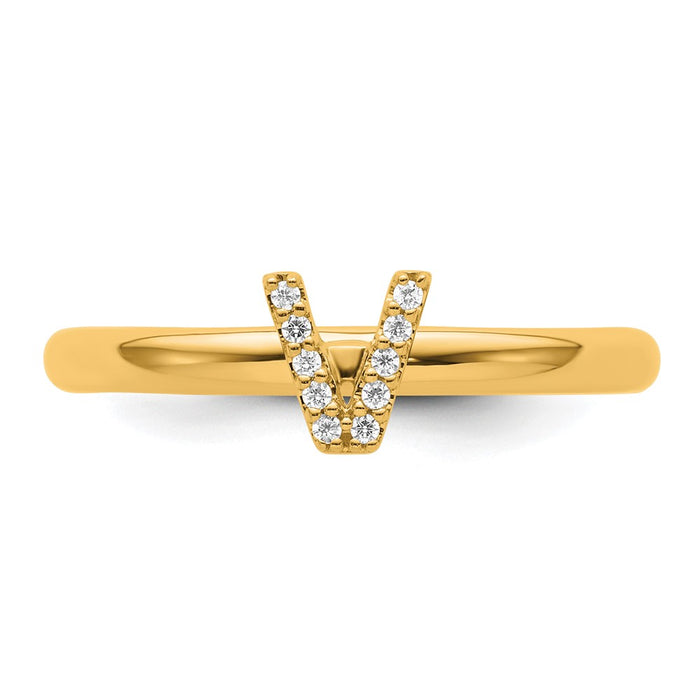 Shop Stylish 14K Gold Stackable Diamond Initial V Ring - Luxury Jewelry Deal-3
