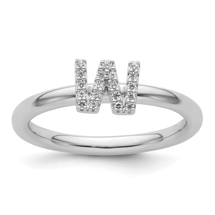 Shop Exclusive 14K White Gold Diamond Initial "W" Stackable Ring - Stylish Value-1