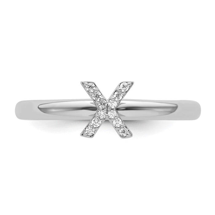 High-Quality 14K White Gold Diamond Initial X Stackable Ring - Stylish Value!-3