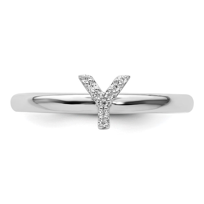 Buy Stylish 14K White Gold Diamond Initial Y Stackable Ring - Affordable Luxury-3