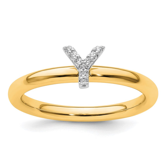 High-Quality 14K Gold Stackable Diamond Initial Y Ring - Stylish Luxury Value-1
