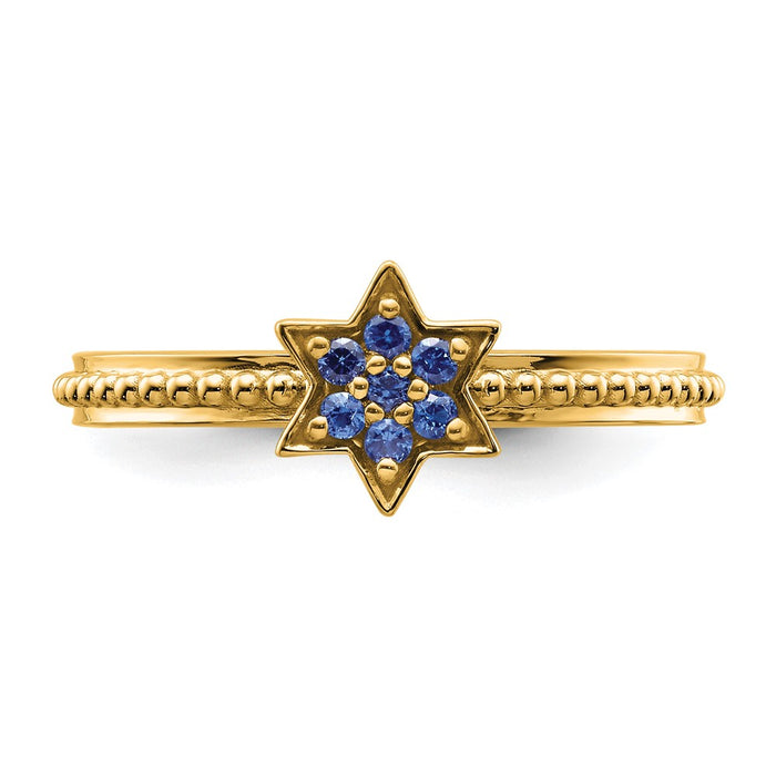 High-Quality 14K Gold Stackable Created Sapphire Star Ring - Stylish Value!-4