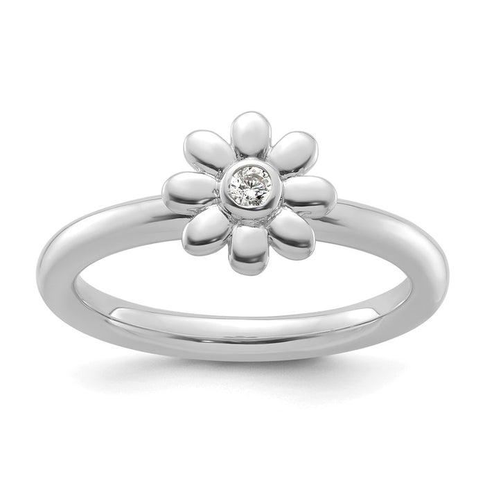 Shop Stylish 14K White Gold Diamond Flower Stackable Ring - 0.85mm Design-1