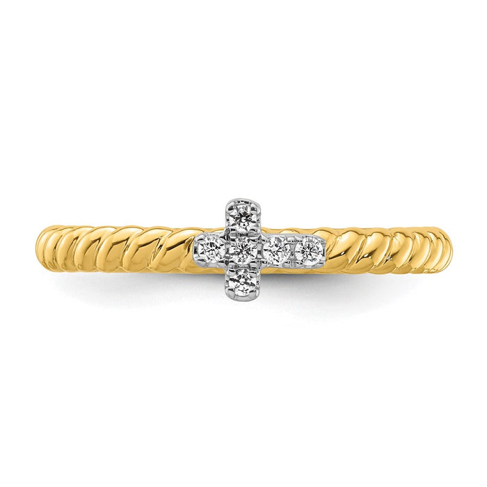 Shop Stylish 14K Two-Tone Gold Diamond Cross Stackable Ring - Exclusive Design-4