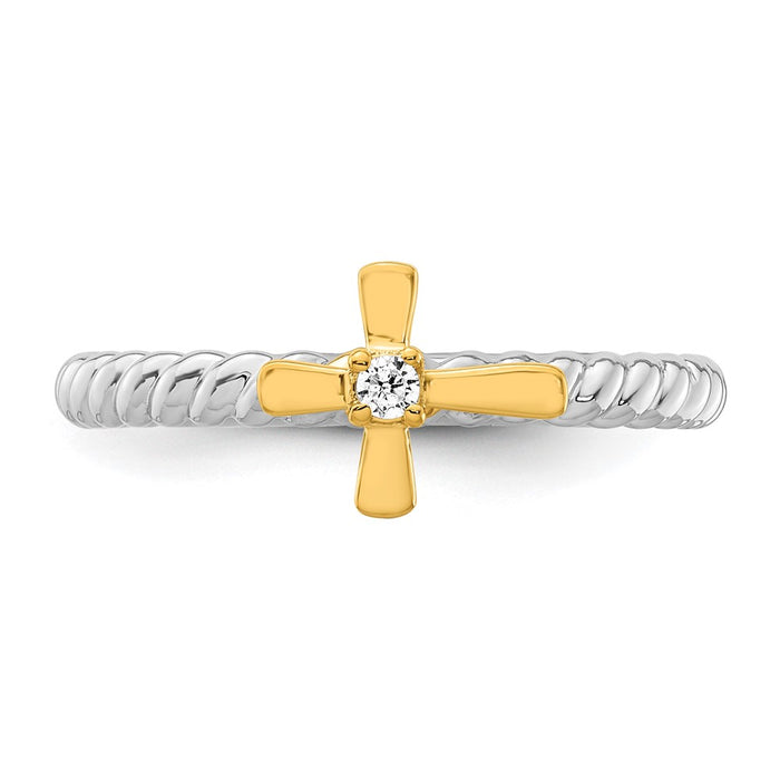 Buy Stylish 14K Two-Tone Gold Diamond Cross Stackable Ring | Luxury Value-4