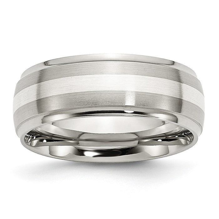 Buy Stylish 8mm Chisel Ridged Edge Band - Stainless Steel & Sterling Silver-1