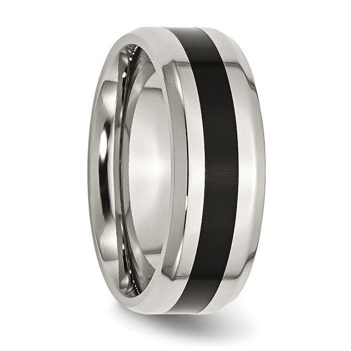Shop Stylish 8mm Beveled Edge Band in Polished Black Enamel & Stainless Steel-4