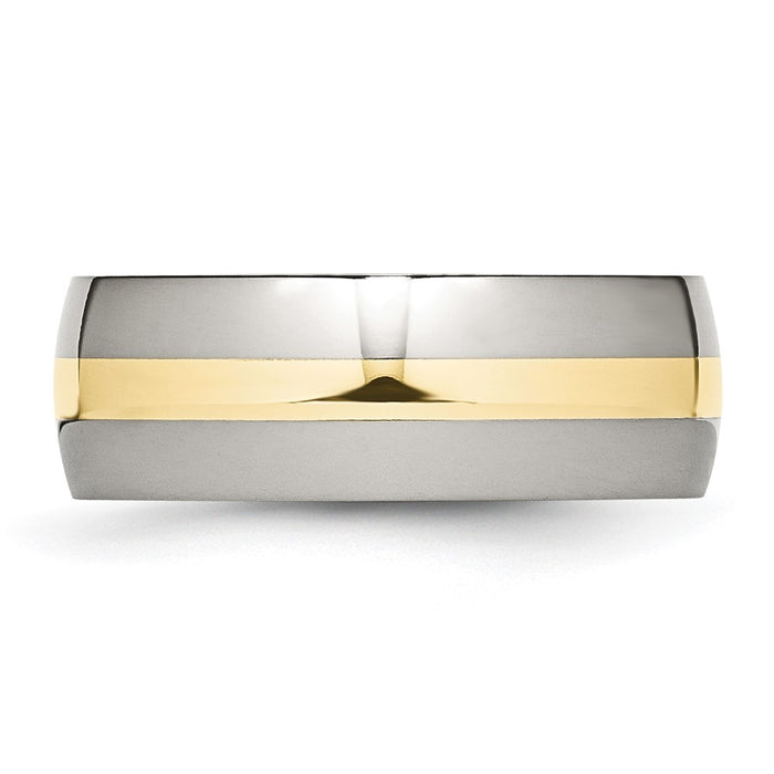Buy Stylish Polished 8mm Chisel Stainless Steel Band with 14K Gold Inlay-3