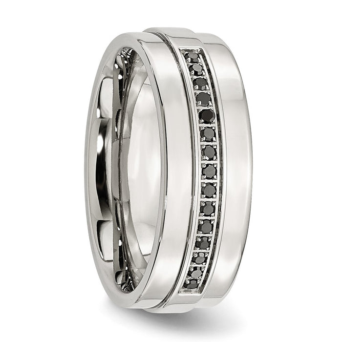 Exclusive 8mm Polished Stainless Steel Band with 1/6 Carat Black Diamond-5