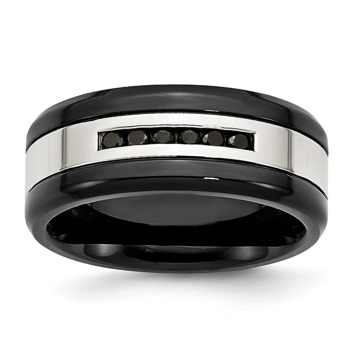 Exclusive 9mm Polished Black IP-Plated Band with 1/4 Carat Black Diamond-1