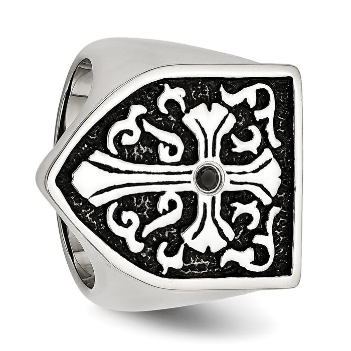 Buy Exclusive Antiqued Shield Ring with Black Diamond & Stainless Steel Cross-5