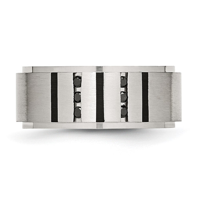 Buy Stylish 9mm Brushed Stainless Steel Chisel Band with Black IP & 1/6ct Diamond-4