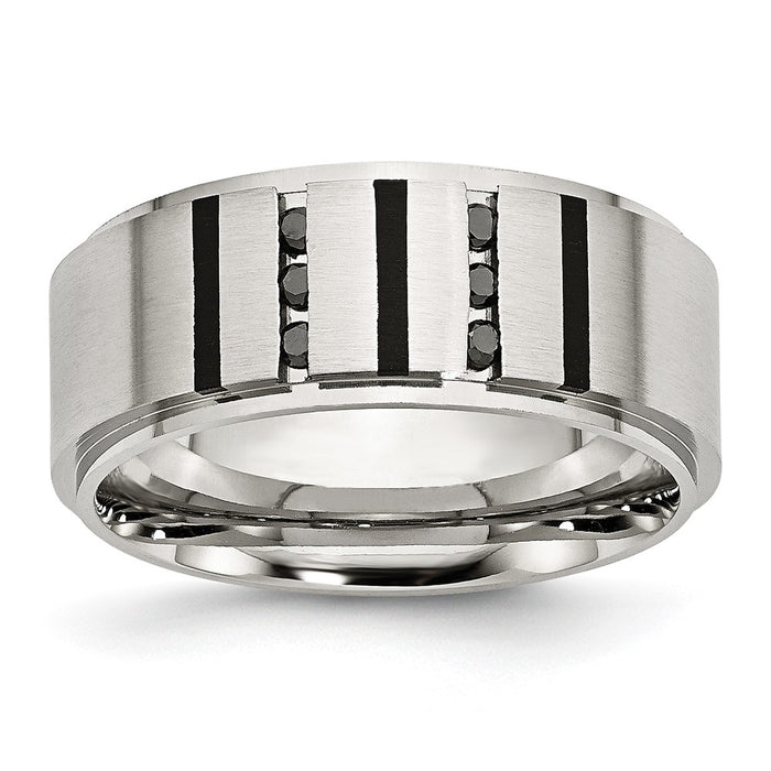 Exclusive Brushed Stainless Steel Chisel Band - 9mm, 1/6 Carat Diamond, Stylish Value-1