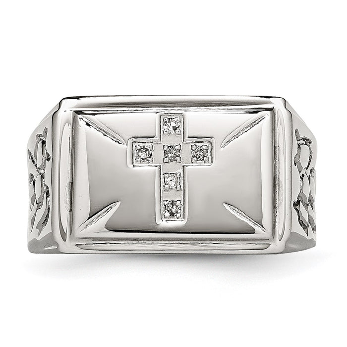 Buy Stylish Chisel Polished Stainless Steel Diamond Cross Band - 13.25mm, 1/15 Carat-4
