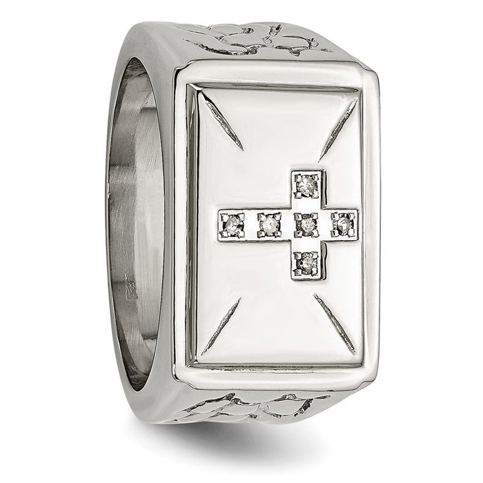 High-Quality Chisel Polished Stainless Steel Cross Band, 1/15 Carat Diamond - Stylish Value-5