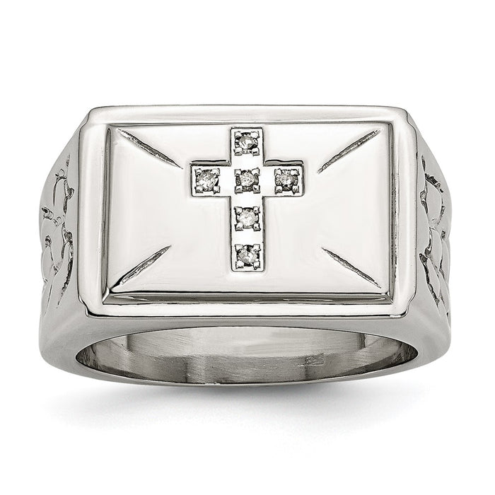 High-Quality Chisel Polished Stainless Steel Cross Band, 1/15 Carat Diamond - Stylish Value-1