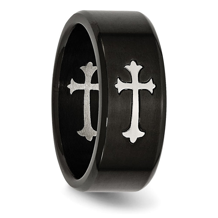High-quality Chisel 9mm Brushed Black IP-Plated Stainless Steel Band - Stylish Cross Design-5