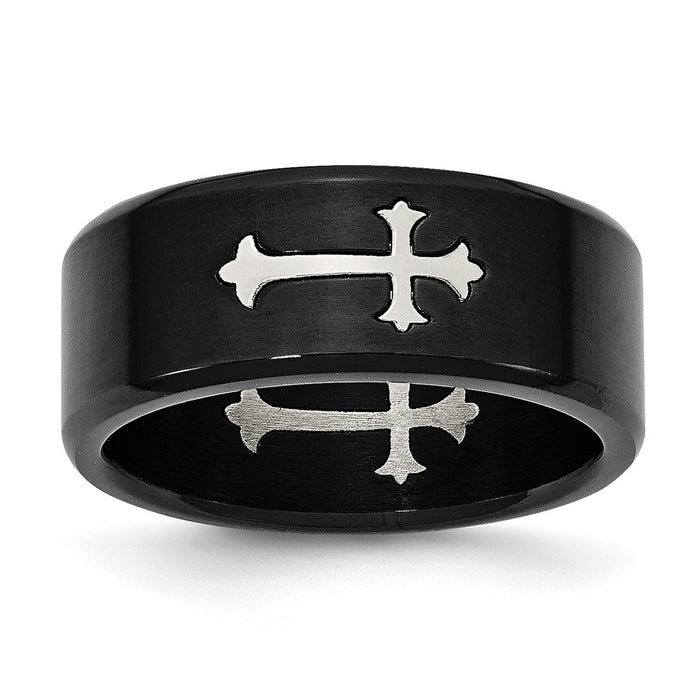 Buy Exclusive 9mm Brushed Black IP-Plated Stainless Steel Band - Stylish Cross Design-1