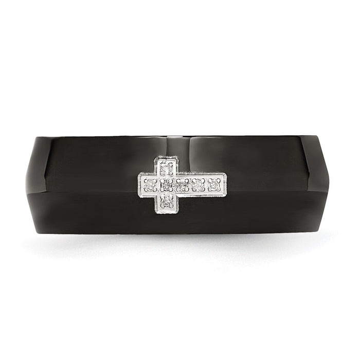 Buy Luxury Chisel Polished Black IP-Plated Stainless Steel 8mm Band with 2pt Diamond-4