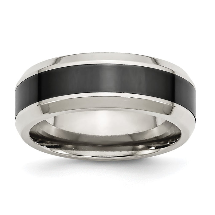 Buy Stylish Polished Black Ceramic Ring with Beveled Band - 8mm Width-1