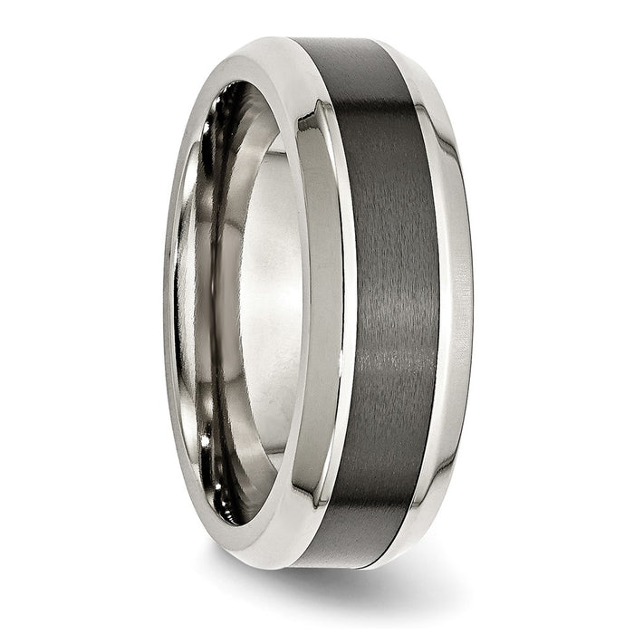 Buy High-Quality Chiseled Stainless Steel Ring with Brushed Black Ceramic Inlay-4