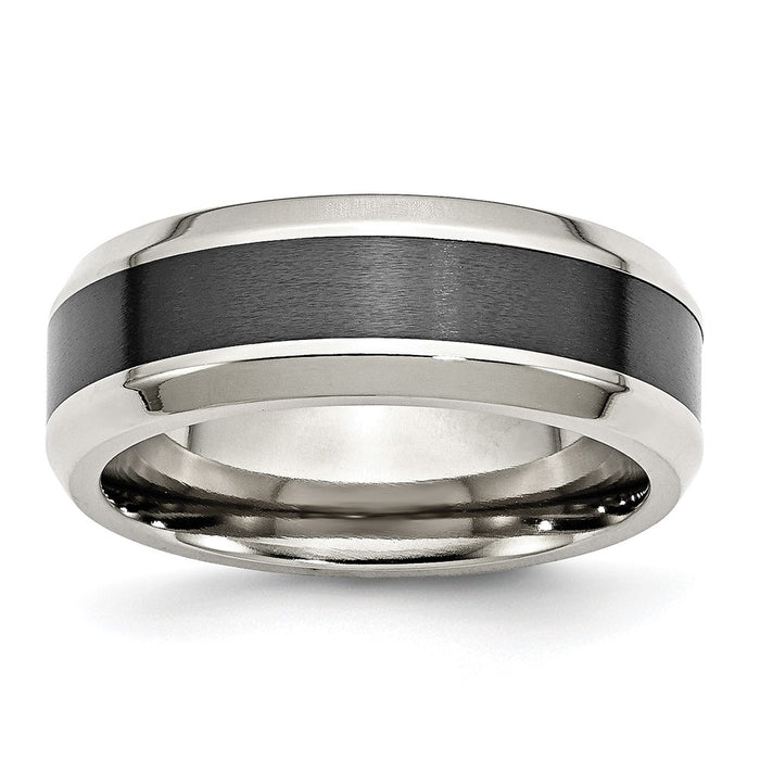 Buy High-Quality Chiseled Stainless Steel Ring with Brushed Black Ceramic Inlay-1