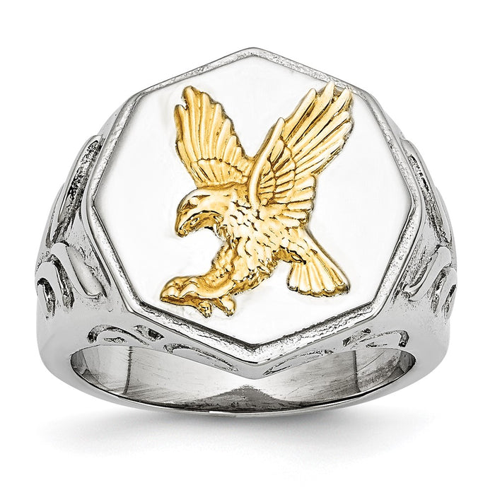 High-Quality Stylish Chisel Ring - Yellow IP-Plated Stainless Steel, Eagle Design-1