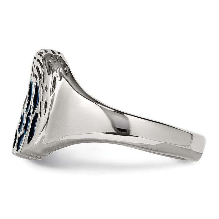 Buy Stylish Chisel Polished Stainless Steel Eagle Ring with Blue Enamel-3