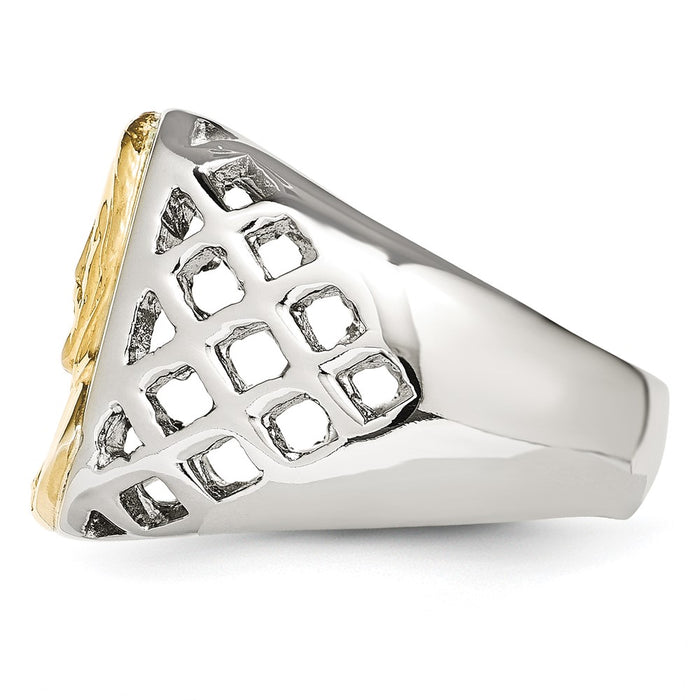 Exclusive Polished Yellow IP-Plated Jesus Ring - Stylish Chisel Stainless Steel with Silver Accents-3