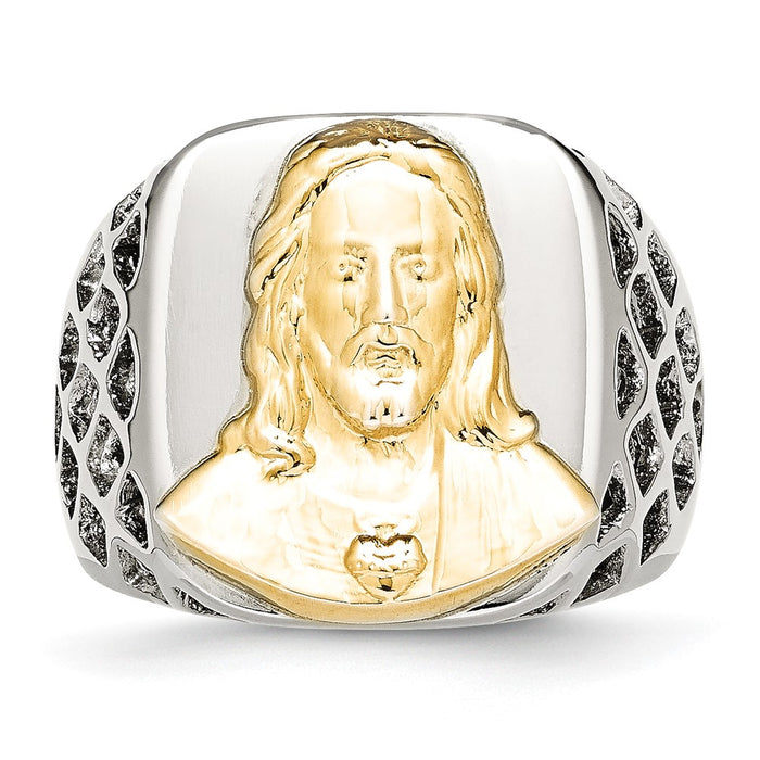 Buy High-Quality Chiseled Stainless Steel Ring with Jesus Design & Yellow IP Finish-4