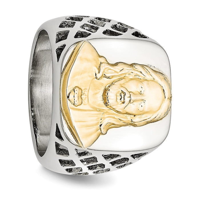 Buy High-Quality Chiseled Stainless Steel Ring with Jesus Design & Yellow IP Finish-5