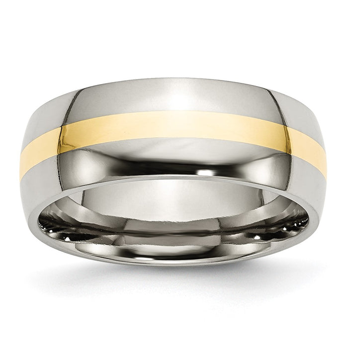 Exclusive 8mm Polished Stainless Steel Band with 14K Gold Inlay - Stylish Value-1