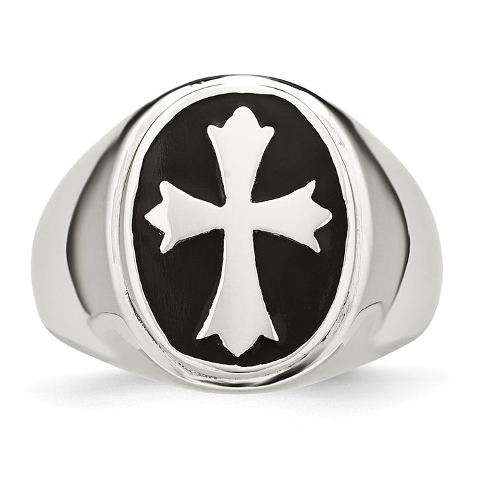 High-Quality Polished Black Enameled Stainless Steel Cross Ring - Stylish Value-4