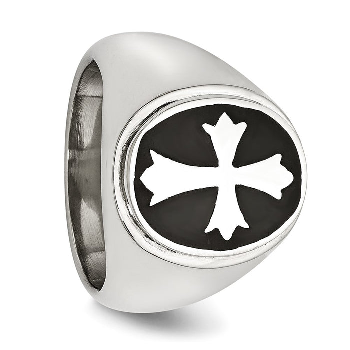 High-Quality Polished Black Enameled Stainless Steel Cross Ring - Stylish Value-5