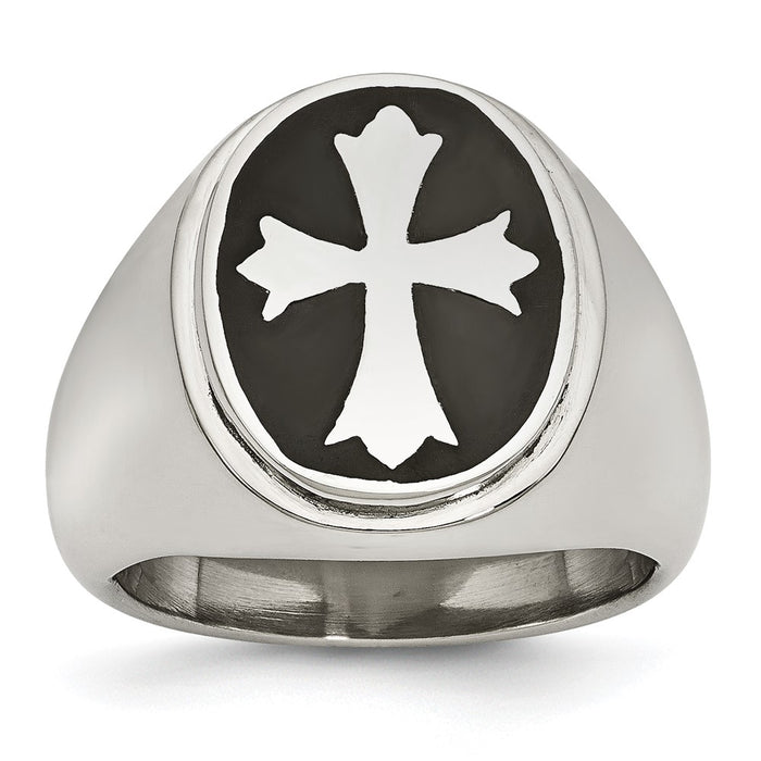 High-Quality Polished Black Enameled Stainless Steel Cross Ring - Stylish Value-1