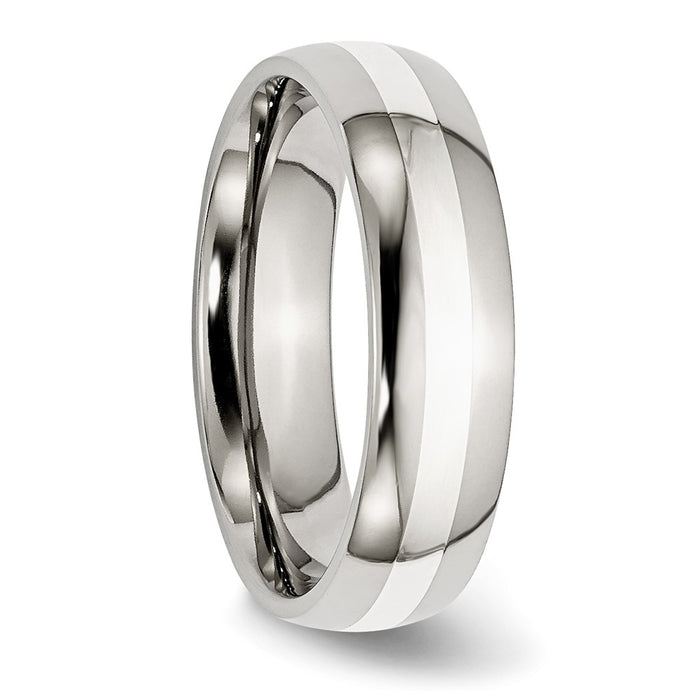 Buy Stylish 6mm Polished Stainless Steel Band with Sterling Silver Inlay-4