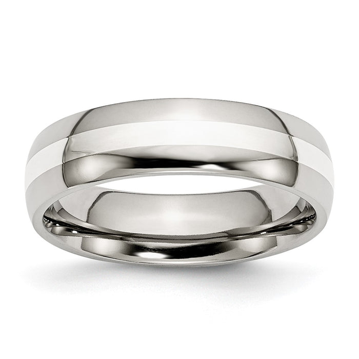 Buy a Stylish 6mm Polished Stainless Steel Band with Sterling Silver Inlay-1