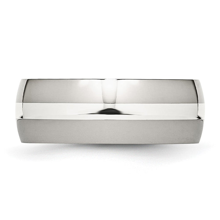 Buy Stylish 8mm Polished Chisel Stainless Steel Band with Silver Inlay-3