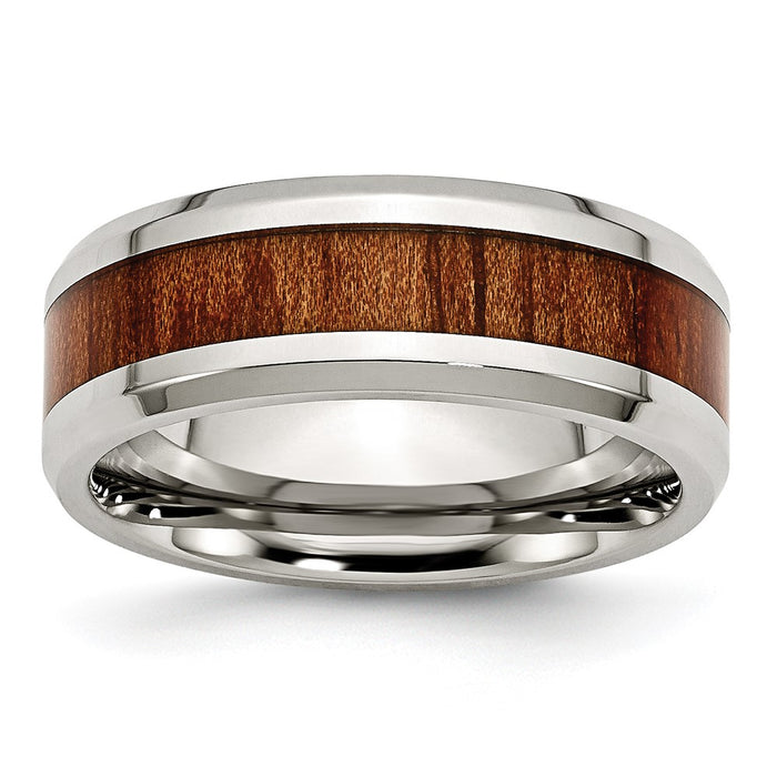 Exclusive 8mm Polished Stainless Steel Band with Koa Wood Inlay - Stylish Design-1