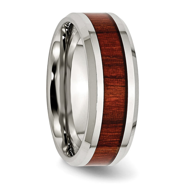 High-quality Polished Stainless Steel Chisel Band - 8mm Red Koa Wood Inlay Enamel, Stylish & Affordable-4