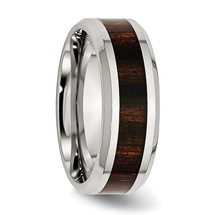 Buy High-Quality 8mm Polished Stainless Steel Chisel Band with Black Koa Wood Inlay-4