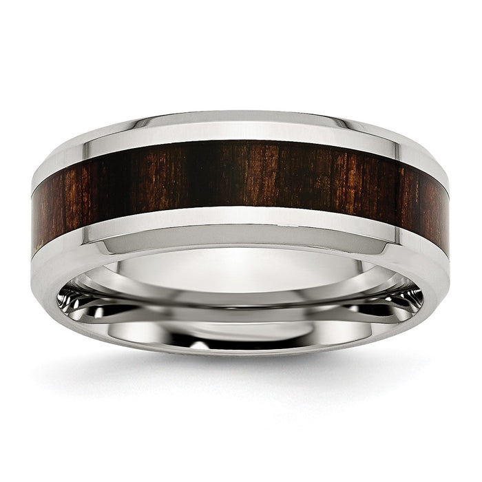 Buy High-Quality 8mm Polished Stainless Steel Chisel Band with Black Koa Wood Inlay-1