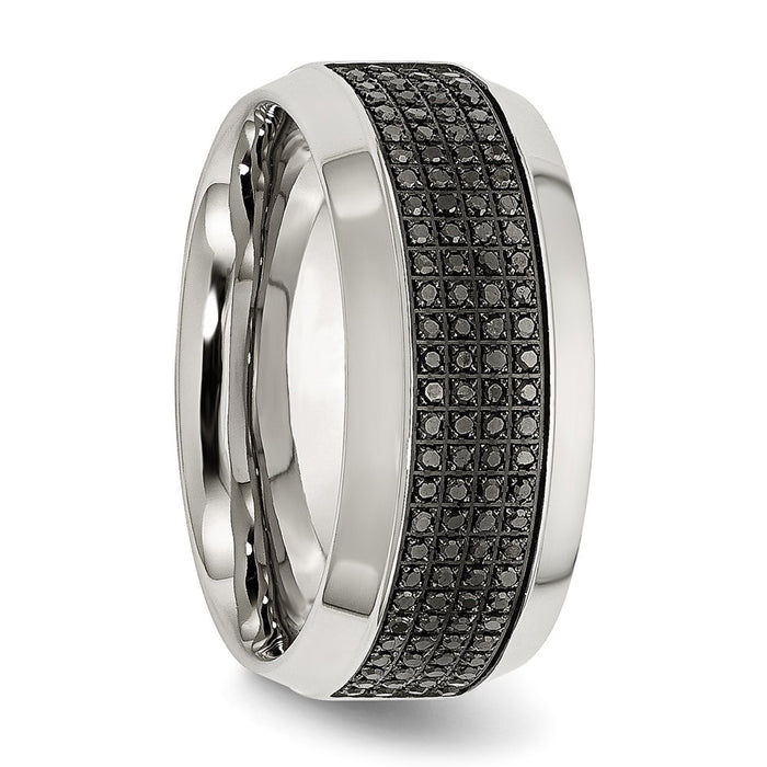 High-Quality Polished Stainless Steel Chisel Band - 10mm, 1/3 Carat Black Diamond, Stylish Value-5