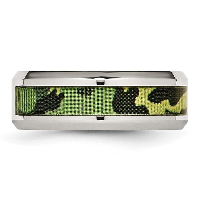 Exclusive 8mm Chiseled Stainless Steel Camouflage Band with 0.03ct Diamond-3