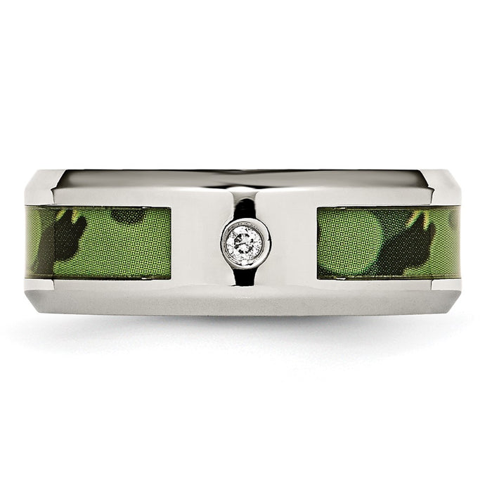 Buy Stylish 8mm Polished Stainless Steel Camouflage Band with 0.03 Carat Diamond-4