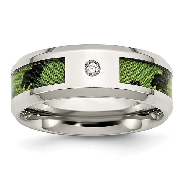 Buy Stylish 8mm Polished Camouflage Stainless Steel Band with .03 Carat Diamond-1
